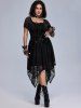 Gothic Cinched Ruched Lace Asymmetrical Skirt -  
