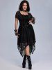 Gothic Cinched Ruched Lace Asymmetrical Skirt -  