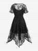 Robe Mi-longue Mouchoir Gothique Brodée à Ourlet en Dentelle - Noir 2X | US 18-20