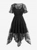 Gothic Embroidered Lace Handkerchief Hem Midi Dress -  