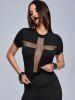 Gothic Fishnet Panel Cross Cropped T-shirt -  