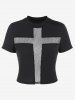 T-shirt Court Gothique Croisé Panneau en Résille - Noir 1X | US 14-16