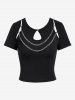 T-shirt Gothique Court Découpé Embelli de Chaîne avec Trou de Serrure - Noir 4X | US 26-28