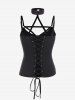 Gothic Halter Caged Cutout Lace-up Rings Cami Top -  