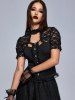 Gothic Lace Panel Frilled Cutout Top -  