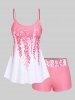 Plus Size Ombre Floral Print Boyleg Tankini Swimsuit (Adjustable Shoulder Strap) -  