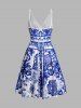 Robe Plongeante à Imprimé Florale à Bretelles Fine à Dos Nu - Bleu L