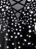 Plus Size Stars Print Crisscross Short Sleeve T-shirt -  