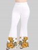 Plus Size Flower Leaves Print Flare Pants -  