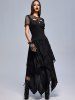 Gothic Lace Overlay Layered Handkerchief Hem Midi Skirt -  