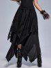 Gothic Lace Overlay Layered Handkerchief Hem Midi Skirt -  