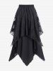 Gothic Lace Overlay Layered Handkerchief Hem Midi Skirt -  