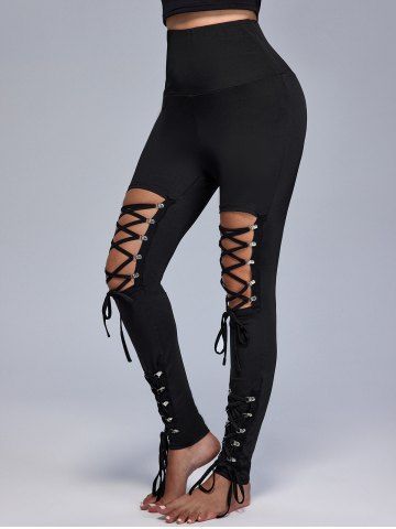 Gothic Lace-up Cutout Buckle Skinny Pants