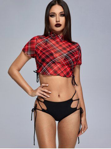 Bikini de Malla con Cordones Cruzados - RED - 1X | US 14-16