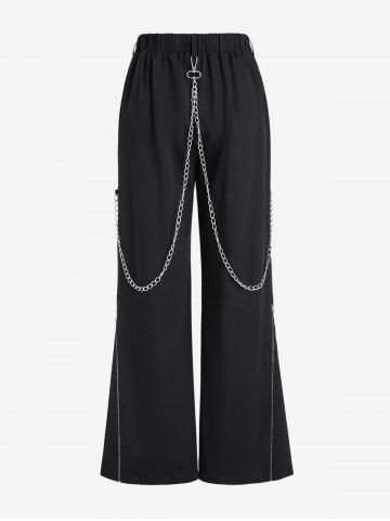 Gothic Hook and Eye Lace-up Zippered Chain Embellish Straight Pants