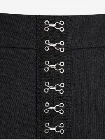 Gothic Hook and Eye Lace-up Zippered Chain Embellish Straight Pants