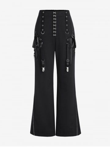 Gothic Hook and Eye Lace-up Zippered Chain Embellish Straight Pants
