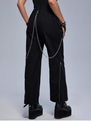 Gothic Hook and Eye Lace-up Zippered Chain Embellish Straight Pants