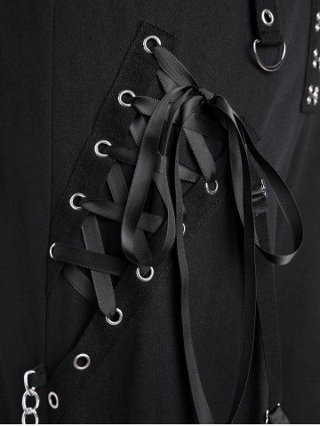 Gothic Hook and Eye Lace-up Zippered Chain Embellish Straight Pants