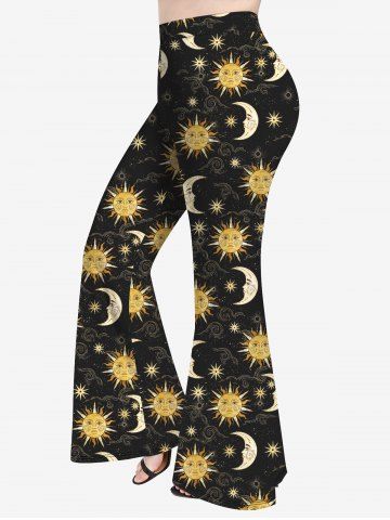 Plus Size Star Sun Moon Print Flare Pants - YELLOW - XS | US 6