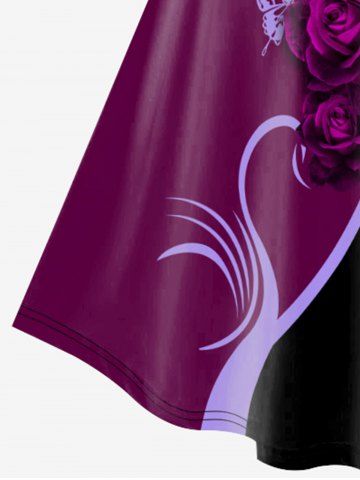 Plus Size Butterfly Flower Colorblock Print Dress