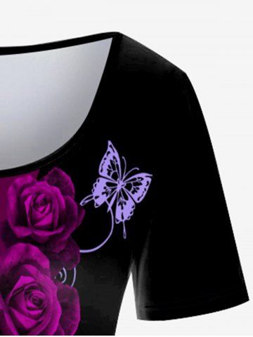 Plus Size Butterfly Flower Colorblock Print Dress