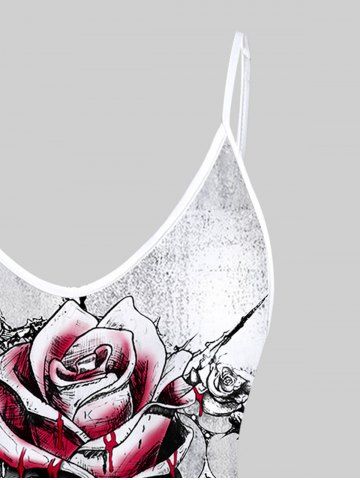 Gothic Blood Flower Butterfly Skull Print Cami Top (Adjustable Shoulder Strap)