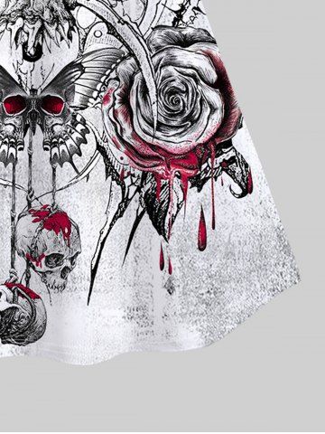 Gothic Blood Flower Butterfly Skull Print Cami Top (Adjustable Shoulder Strap)
