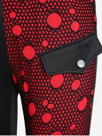 Gothic Colorblock Mesh Overlay Lace-up Zippered Skinny Pants