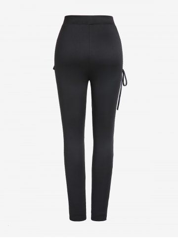 Gothic Colorblock Mesh Overlay Lace-up Zippered Skinny Pants