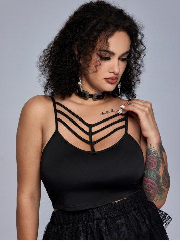 Gothic Strappy Camisole and Sheer Lace Top Set