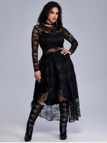 Gothic Strappy Camisole and Sheer Lace Top Set