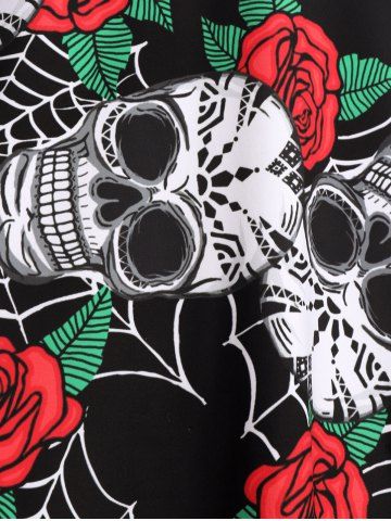 Plus Size & Curve Gothic Crisscross Skull Rose Print Sundress