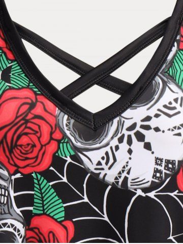 Plus Size & Curve Gothic Crisscross Skull Rose Print Sundress