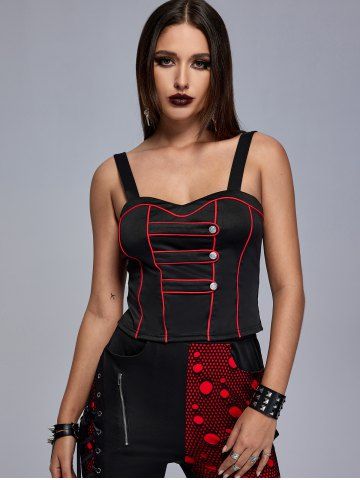 Gothic Contrast Piping Buttoned Tank Top