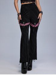 Gothic Colorblock Lace-up Crucifix Decor Textured Flare Pants -  