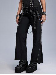 Pantalon Droit Zippé Embelli de Chaîne Au Crochet à Lacets - Noir L | US 12