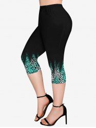 Plus Size Colorblock Leopard Print Capri Leggings -  