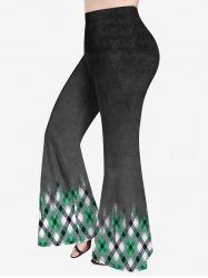 Plus Size Plaid Print Flare Pants -  