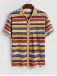 Colored Striped Beach Vacation Short Sleeves Knitted Shirt -  