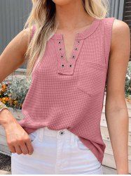 Solid Color Notched Pocket Patch Textured Casual Tank Top -  