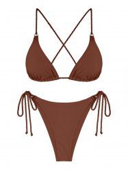 Braided Strap Triangle String Bikini Swimwear -  