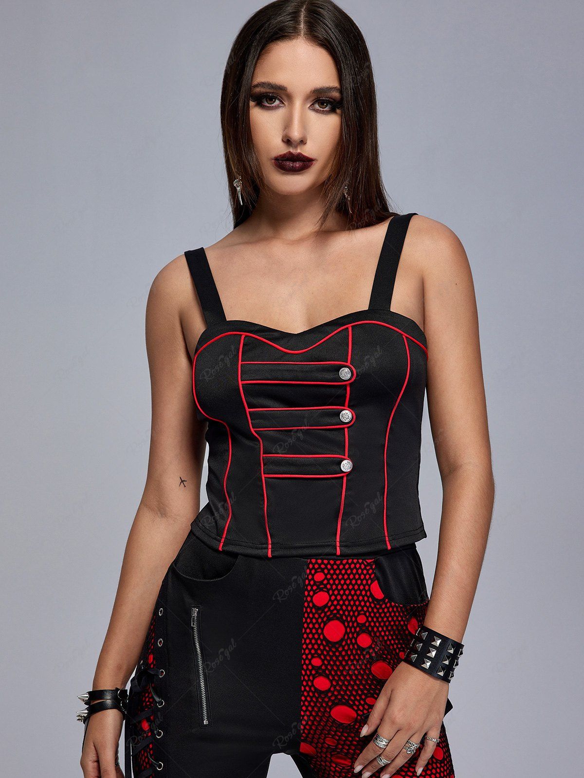Buy Gothic Contrast Piping Buttoned Tank Top  