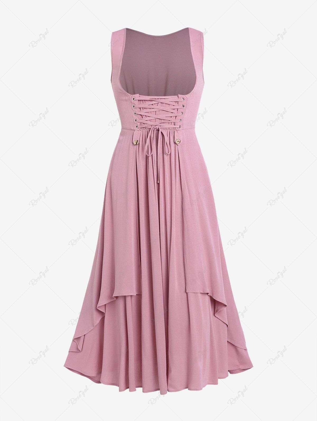 Discount Gothic Lace-up Layered Sleeveless Maxi Overdress  