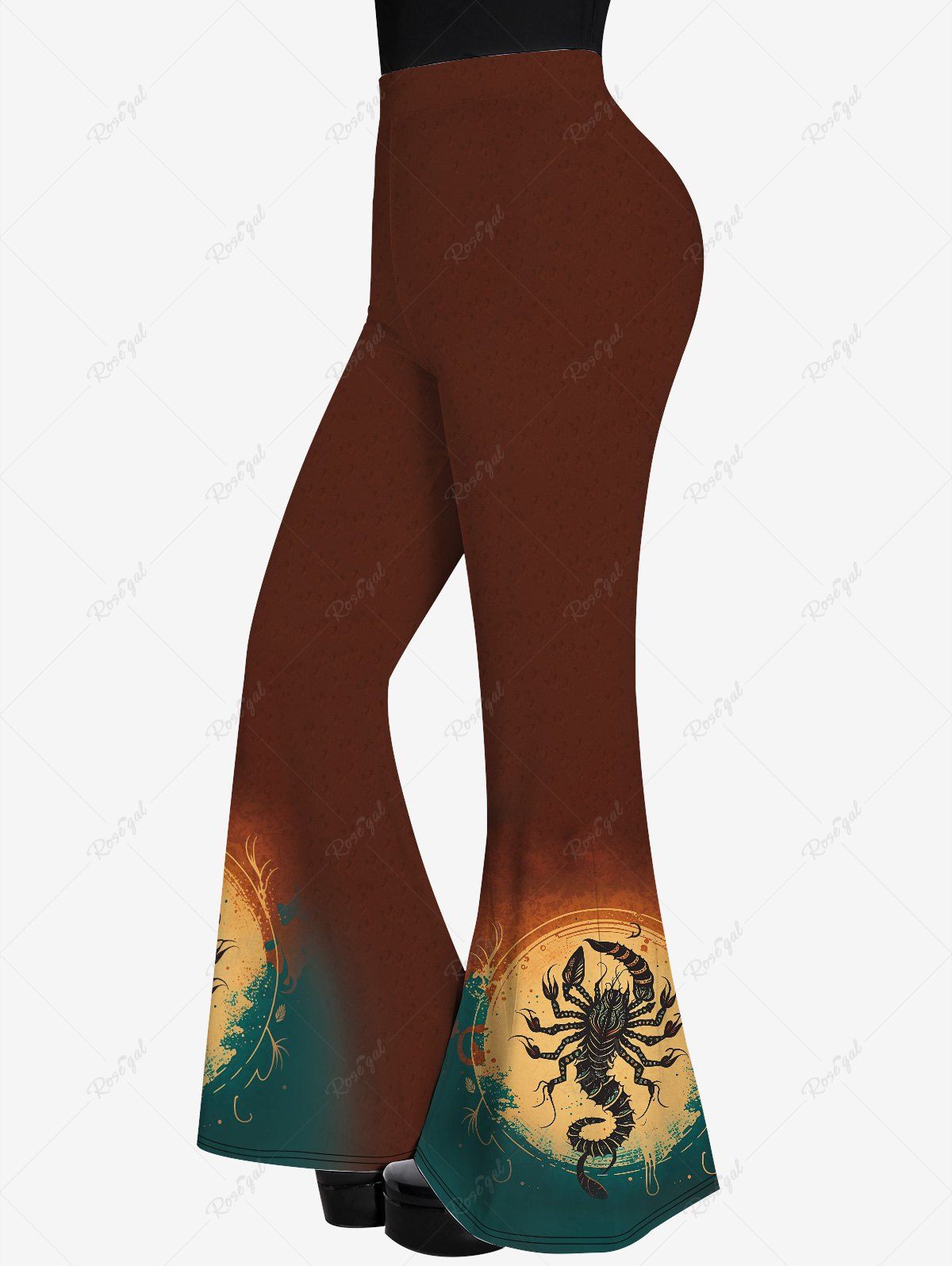 Hot Gothic Colorblock Scorpion Print Flare Pants  
