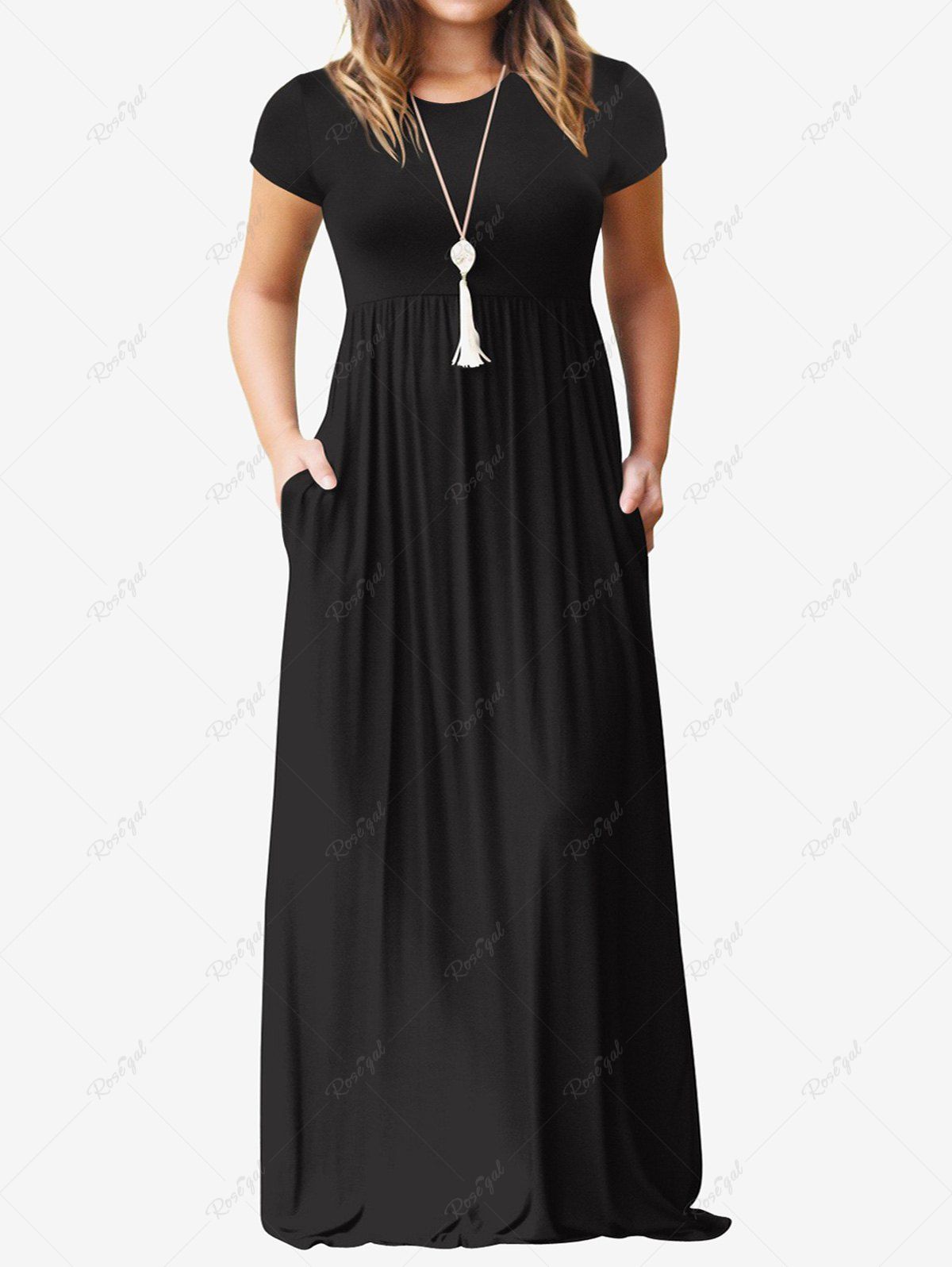 Robe T-shirt Maxi Grande Taille avec Poches Obliques Noir L