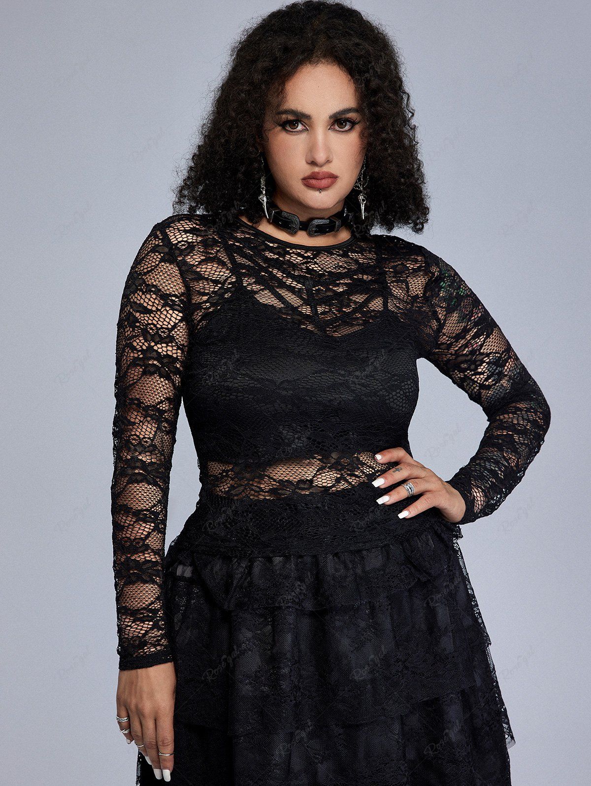 Latest Gothic Strappy Camisole and Sheer Lace Top Set  