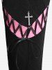 Gothic Colorblock Lace-up Crucifix Decor Textured Flare Pants -  