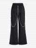 Pantalon Droit Zippé Embelli de Chaîne Au Crochet à Lacets - Noir L | US 12
