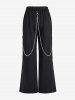 Gothic Hook and Eye Lace-up Zippered Chain Embellish Straight Pants -  